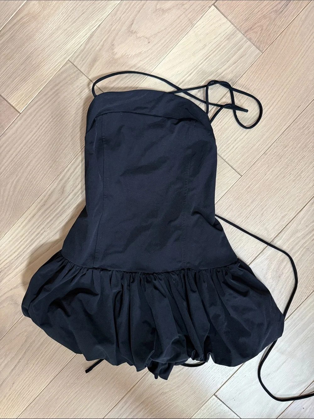 H&M Black Strapless Ruffle Hem Bodysuit
